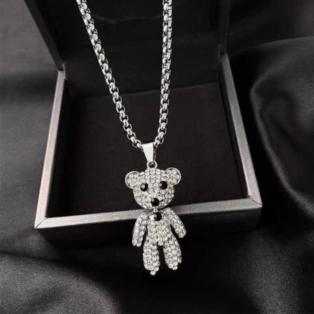 Rhinestone Bear Necklace